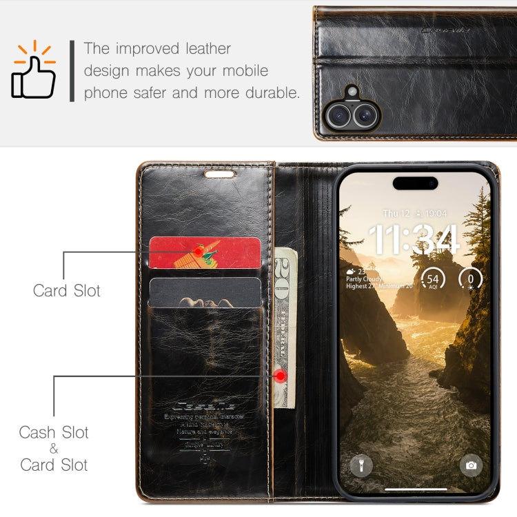 For iPhone 16 CaseMe 003 Crazy Horse Texture Flip Leather Phone Case(Coffee) - iPhone 16 Cases by CaseMe | Online Shopping South Africa | PMC Jewellery | Buy Now Pay Later Mobicred