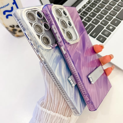 For Samsung Galaxy S25+ 5G Plating Glitter Texture Fold Holder TPU Phone Case with Lens Film(Purple Wrinkles) - Galaxy S25+ 5G Cases by PMC Jewellery | Online Shopping South Africa | PMC Jewellery | Buy Now Pay Later Mobicred