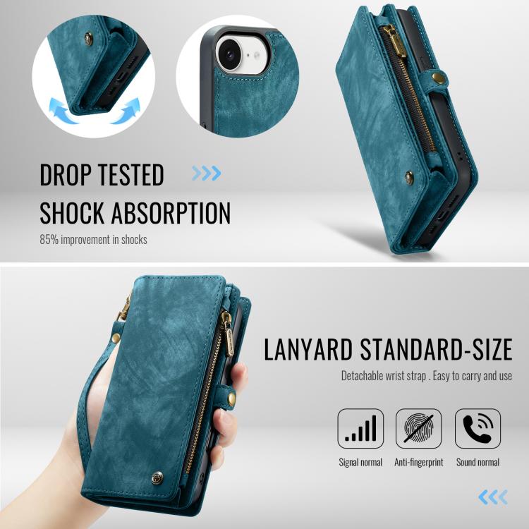 For iPhone 16e CaseMe 008 Detachable Multifunctional Leather Phone Case(Blue) - free shipping - PMC TechLife - Order now!