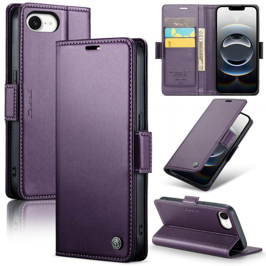 For iPhone 16e CaseMe 023 Butterfly Buckle Litchi Texture RFID Anti-theft Leather Phone Case(Purple) - iPhone 16e Cases by CaseMe | Online Shopping South Africa | PMC Jewellery | Buy Now Pay Later Mobicred