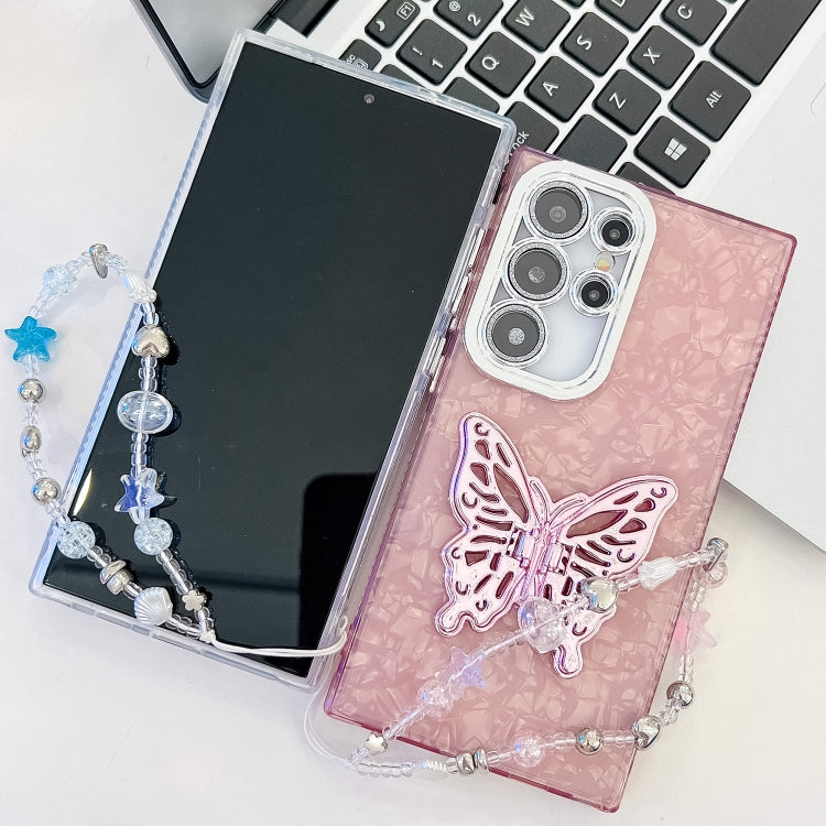 For Samsung Galaxy S25 5G Plating Glitter Lens Film Texture Butterfly Holder Wristband Phone Case(White Tinfoil Texture) - Galaxy S25 5G Cases by PMC Jewellery | Online Shopping South Africa | PMC Jewellery | Buy Now Pay Later Mobicred