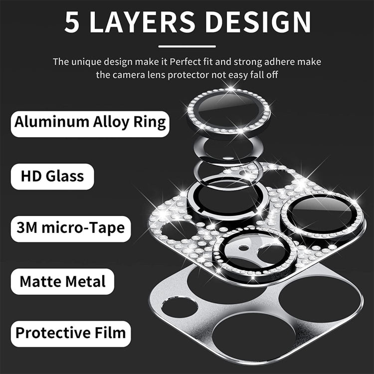 For iPhone 16 / 16 Plus ENKAY Hat-Prince Blink Diamond Camera Lens Aluminium Alloy Tempered Glass Film(Silver) - iPhone 16 Tempered Glass by ENKAY | Online Shopping South Africa | PMC Jewellery | Buy Now Pay Later Mobicred