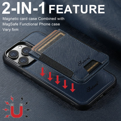 For iPhone 15 Pro Max Suteni H17 Cross Grain Leather MagSafe Detachable Wallet Phone Case(Blue) - iPhone 15 Pro Max Cases by Suteni | Online Shopping South Africa | PMC Jewellery | Buy Now Pay Later Mobicred