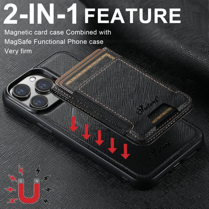 For iPhone 14 Plus Suteni H17 Cross Grain Leather MagSafe Detachable Wallet Phone Case(Black) - iPhone 14 Plus Cases by Suteni | Online Shopping South Africa | PMC Jewellery | Buy Now Pay Later Mobicred