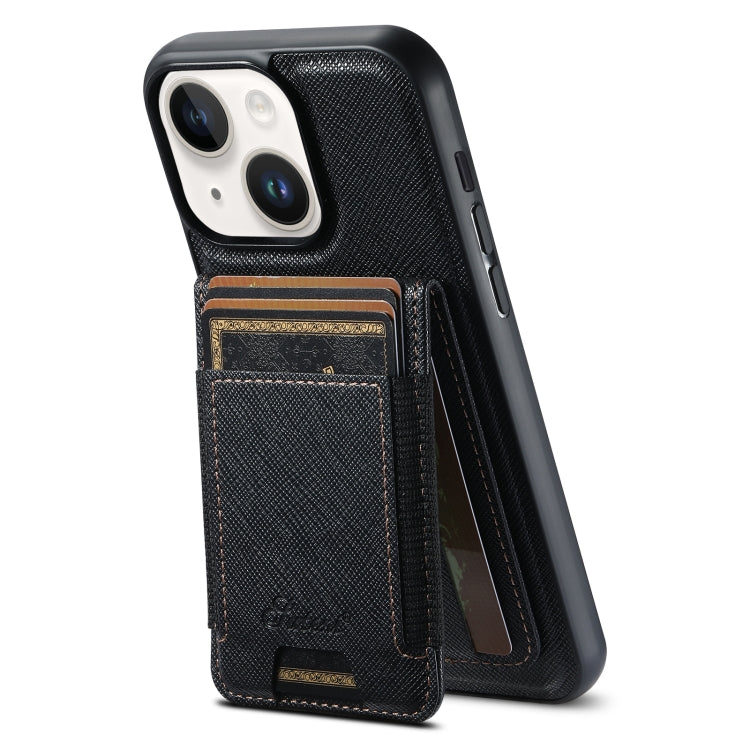 For iPhone 13 Suteni H17 Cross Grain Leather MagSafe Detachable Wallet Phone Case(Black) - iPhone 13 Cases by Suteni | Online Shopping South Africa | PMC Jewellery | Buy Now Pay Later Mobicred