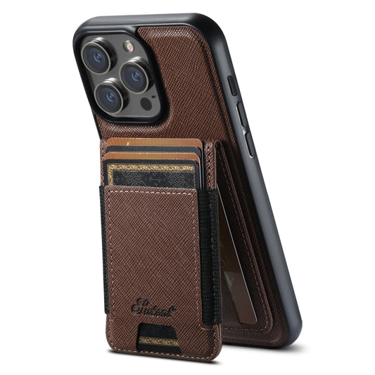 For iPhone 12 Pro Max Suteni H17 Cross Grain Leather MagSafe Detachable Wallet Phone Case(Brown) - iPhone 12 Pro Max Cases by Suteni | Online Shopping South Africa | PMC Jewellery | Buy Now Pay Later Mobicred