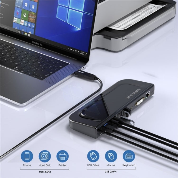 WAVLINK UG49DK4 Universal Laptop Docking Station Dual Monitor Supports DVI / HDMI / VGA(US Plug) - USB 3.0 HUB by WAVLINK | Online Shopping South Africa | PMC Jewellery | Buy Now Pay Later Mobicred