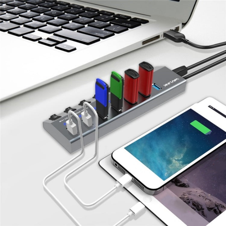 WAVLINK UH3076 5Gbps 7-port USB 3.0 Hub with Independent Switch and LED Indicator(UK Plug) - USB 3.0 HUB by WAVLINK | Online Shopping South Africa | PMC Jewellery | Buy Now Pay Later Mobicred