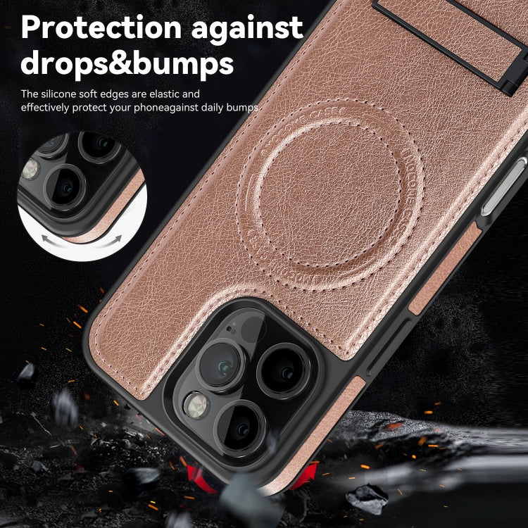 For iPhone 16 Pro Multi-function Holder MagSafe PU Phone Case(Pink) - iPhone 16 Pro Cases by PMC Jewellery | Online Shopping South Africa | PMC Jewellery | Buy Now Pay Later Mobicred