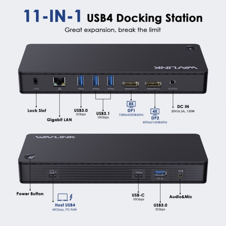 WAVLINK UTD22 Support 96W Laptop Charging USB4 Docking Station Dual Monitor USB-C Hub(AU Plug) - free shipping - PMc TechLife - Order now!