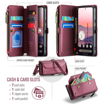 For Google Pixel 9 / 9 Pro CaseMe C36 Card Slots Zipper Wallet RFID Anti-theft Leather Phone Case(Wine) - Google Cases by CaseMe | Online Shopping South Africa | PMC Jewellery | Buy Now Pay Later Mobicred