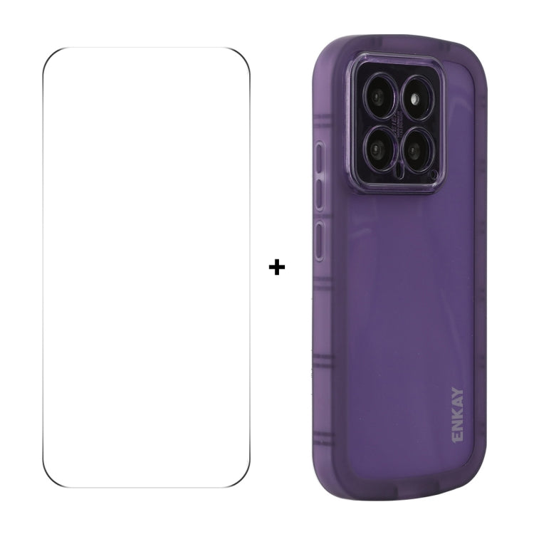 For Xiaomi 14 ENKAY Hat-Prince Translucent Matte TPU Phone Case + 9H Big Arc Edge Glass Film(Purple) - 14 Cases by ENKAY | Online Shopping South Africa | PMC Jewellery | Buy Now Pay Later Mobicred