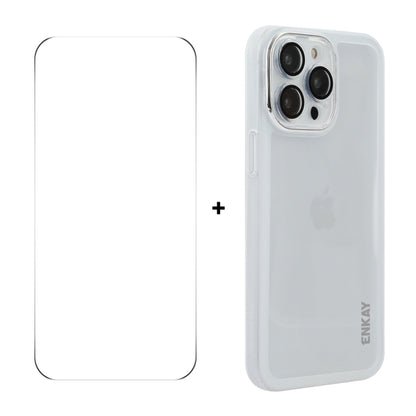 For iPhone 16 Pro ENKAY Hat-Prince Translucent Matte TPU Phone Case with Lens Film + 9H Big Arc Edge Film(White) - iPhone 16 Pro Cases by ENKAY | Online Shopping South Africa | PMC Jewellery | Buy Now Pay Later Mobicred