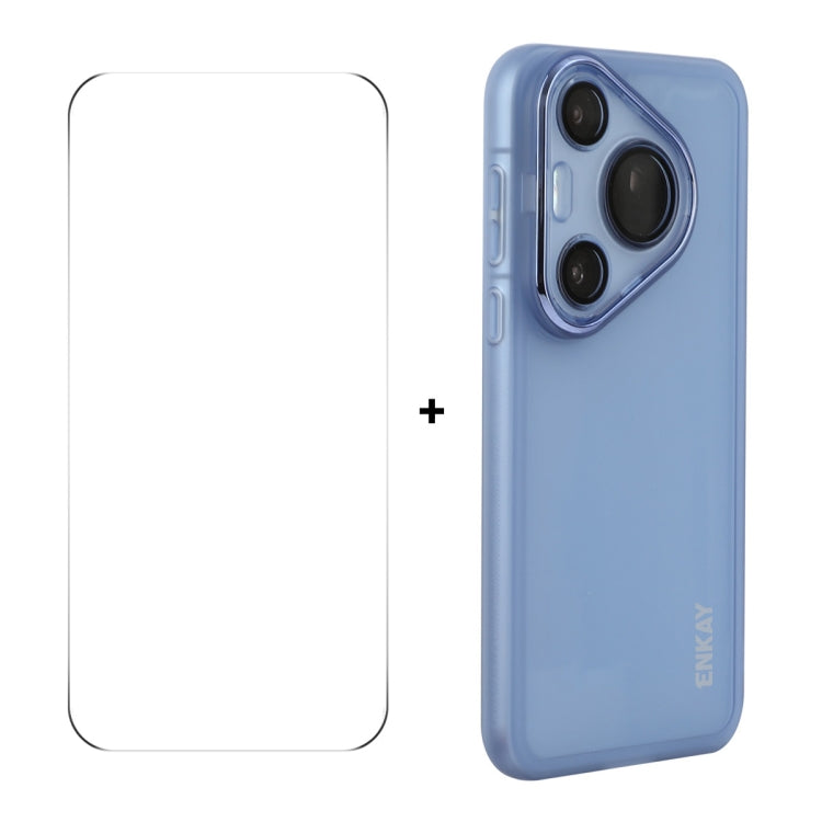 For Huawei Pura 70 ENKAY Hat-Prince Translucent Matte TPU Phone Case with Lens Film + 9H Big Arc Edge Film(Blue) - Huawei Cases by ENKAY | Online Shopping South Africa | PMC Jewellery | Buy Now Pay Later Mobicred