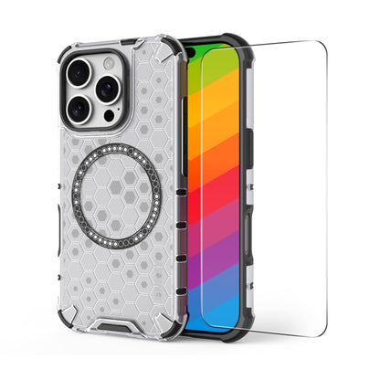 For iPhone 16 Pro ENKAY Hat-Prince Honeycomb MagSafe Shockproof Phone Case with Large Arc Edge Film(White) - iPhone 16 Pro Cases by ENKAY | Online Shopping South Africa | PMC Jewellery | Buy Now Pay Later Mobicred