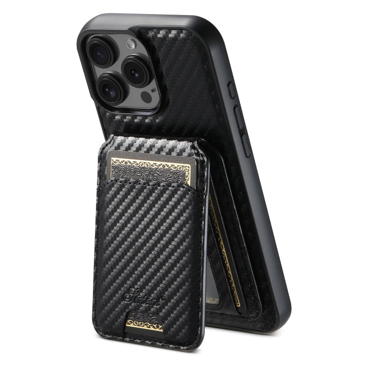 For iPhone 15 Pro Max Suteni TXWH18 Carbon Fiber Texture Detachable Wallet MagSafe Phone Case(Black) - iPhone 15 Pro Max Cases by Suteni | Online Shopping South Africa | PMC Jewellery | Buy Now Pay Later Mobicred