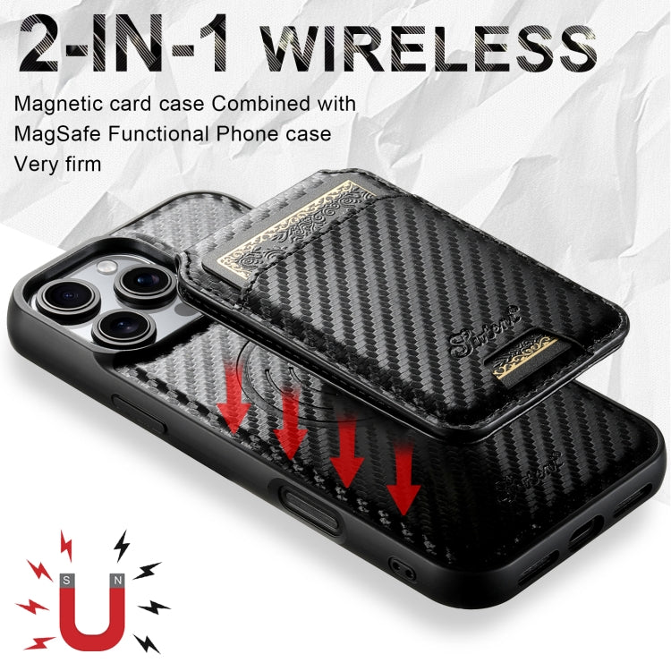 For iPhone 12 Pro Suteni TXWH18 Carbon Fiber Texture Detachable Wallet MagSafe Phone Case(Black) - iPhone 12 / 12 Pro Cases by Suteni | Online Shopping South Africa | PMC Jewellery | Buy Now Pay Later Mobicred