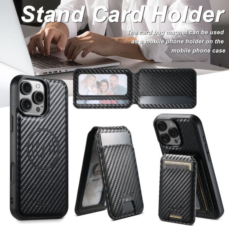 For iPhone 14 Suteni TXWH18 Carbon Fiber Texture Detachable Wallet MagSafe Phone Case(Black) - iPhone 14 Cases by Suteni | Online Shopping South Africa | PMC Jewellery | Buy Now Pay Later Mobicred