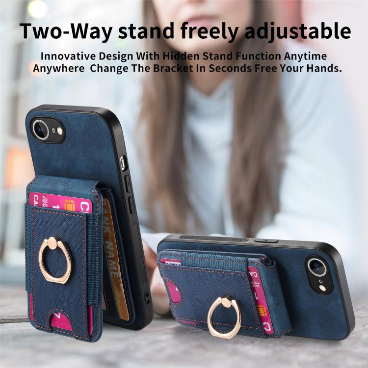 For iPhone 16e Retro Splitable Magnetic Stand Card Bag Leather Phone Case(Blue) - iPhone 16e Cases by PMC TechLife | Online Shopping South Africa | PMC TechLife | Buy Now Pay Later Mobicred