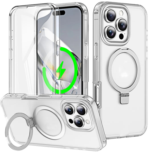 For iPhone 16 Pro Max Frosted Skin Feel MagSafe Holder 360 Full Body Phone Case(Transparent) - iPhone 16 Pro Max Cases by PMC Jewellery | Online Shopping South Africa | PMC Jewellery | Buy Now Pay Later Mobicred