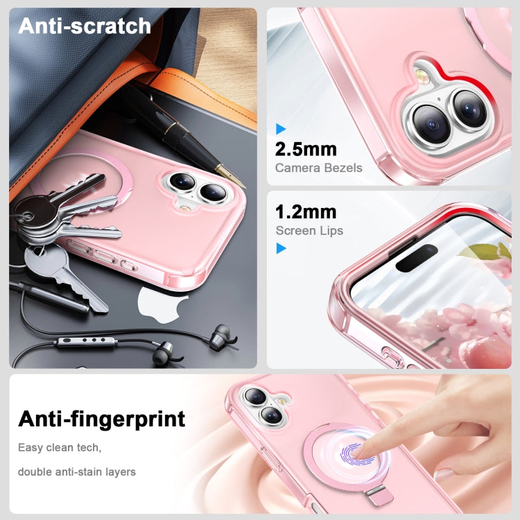 For iPhone 16 Frosted Skin Feel MagSafe Holder 360 Full Body Phone Case(Pink) - iPhone 16 Cases by PMC Jewellery | Online Shopping South Africa | PMC Jewellery | Buy Now Pay Later Mobicred