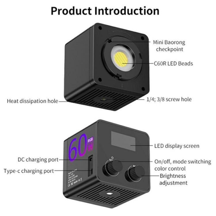 C60R 60W RGB Stage Lamp Professional Video Photography COB Fill Light, Plug:UK Plug - Selfie Light by PMC Jewellery | Online Shopping South Africa | PMC Jewellery | Buy Now Pay Later Mobicred