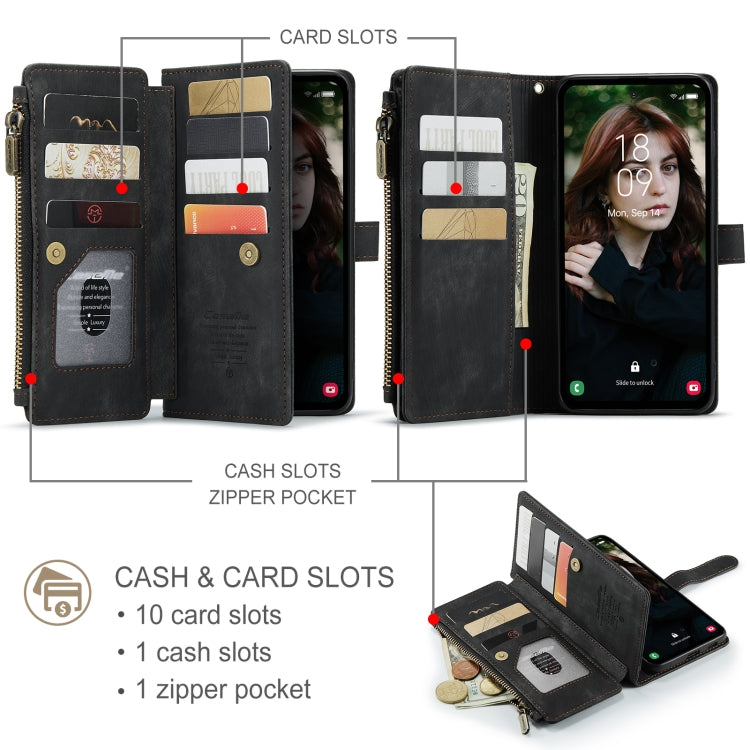 For Samsung Galaxy S24 FE 5G CaseMe C30 Card Slots Zipper Wallet Leather Phone Case(Black) - Galaxy S24 FE 5G Cases by CaseMe | Online Shopping South Africa | PMC Jewellery | Buy Now Pay Later Mobicred