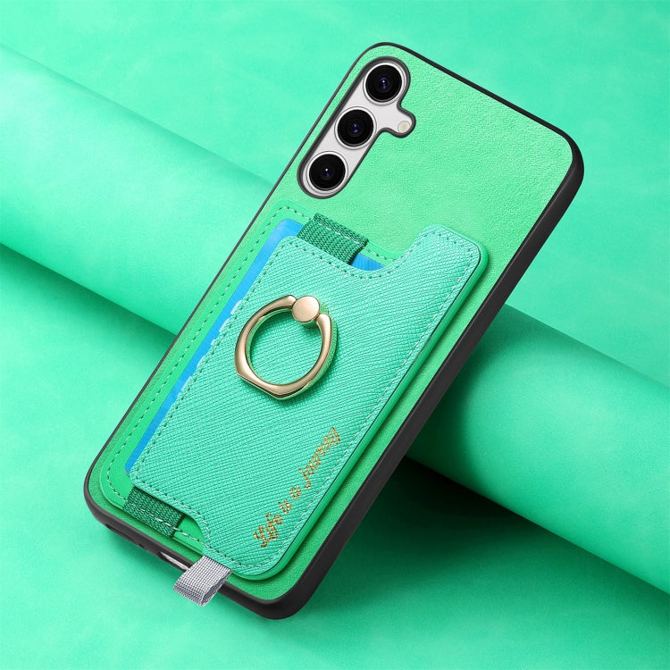 For Samsung Galaxy S25 5G Retro Cross Leather Ring Horizontal Insert Card Bag MagSafe Phone Case(Green) - Galaxy S25 5G Cases by PMC Jewellery | Online Shopping South Africa | PMC Jewellery | Buy Now Pay Later Mobicred