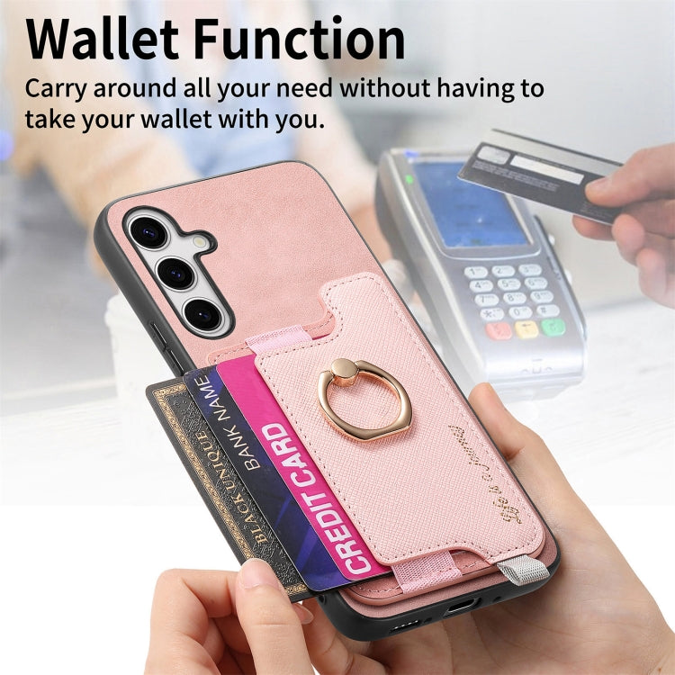 For Samsung Galaxy S25+ 5G Retro Cross Leather Ring Horizontal Insert Card Bag MagSafe Phone Case(Pink) - Galaxy S25+ 5G Cases by PMC Jewellery | Online Shopping South Africa | PMC Jewellery | Buy Now Pay Later Mobicred