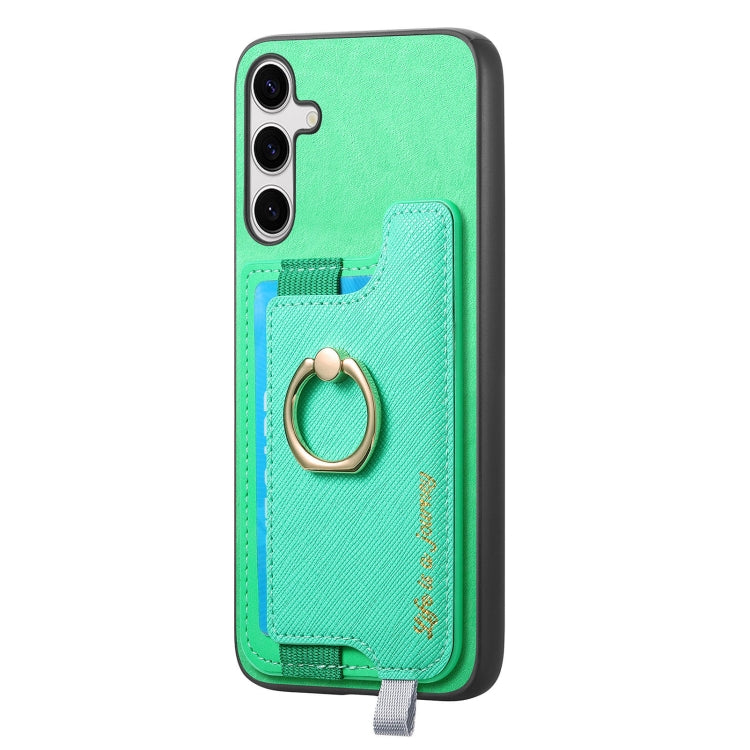 For Samsung Galaxy S25 Ultra 5G Retro Cross Leather Ring Horizontal Insert Card Bag MagSafe Phone Case(Green) - Galaxy S25 Ultra 5G Cases by PMC Jewellery | Online Shopping South Africa | PMC Jewellery | Buy Now Pay Later Mobicred