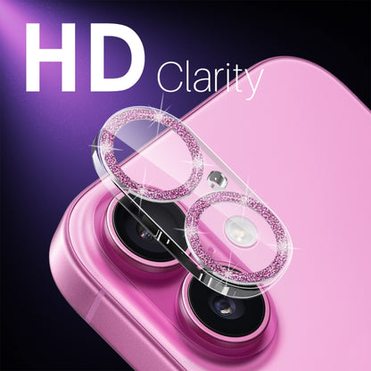 For iPhone 16 / 16 Plus NORTHJO Camera Lens Protector Glitter Ring 3D Tempered Glass Film(Pink) - iPhone 16 Plus Tempered Glass by NORTHJO | Online Shopping South Africa | PMC Jewellery | Buy Now Pay Later Mobicred