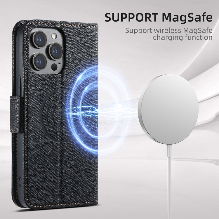 For iPhone 16 Pro Max Suteni J08 Multifunctional Cross Texture MagSafe Leather Phone Case(Black) - iPhone 16 Pro Max Cases by Suteni | Online Shopping South Africa | PMC Jewellery | Buy Now Pay Later Mobicred