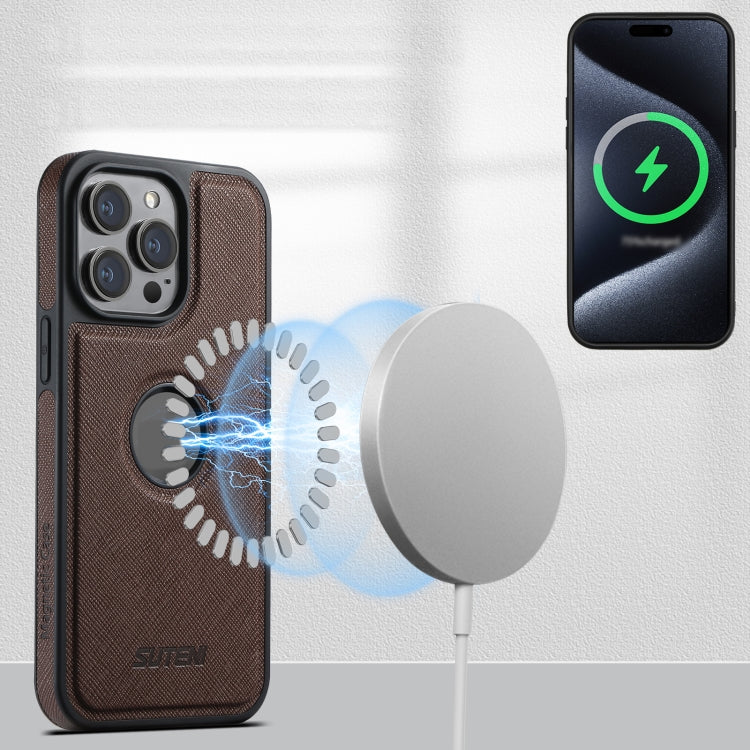 For iPhone 16 Pro Max Suteni G1 Cross Texture MagSafe Phone Case(Brown) - iPhone 16 Pro Max Cases by Suteni | Online Shopping South Africa | PMC Jewellery | Buy Now Pay Later Mobicred