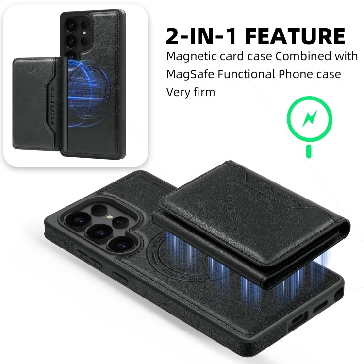 For Samsung Galaxy S25 5G Shield Multi-functional MagSafe Card Bag Phone Case(Black) - Galaxy S25 5G Cases by PMC Jewellery | Online Shopping South Africa | PMC Jewellery | Buy Now Pay Later Mobicred
