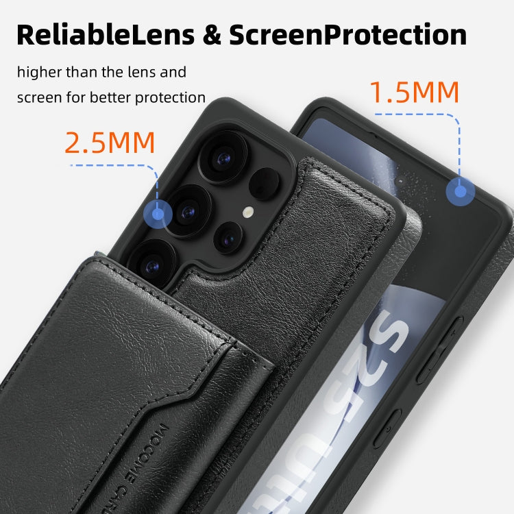 For Samsung Galaxy S25 5G Shield Multi-functional MagSafe Card Bag Phone Case(Black) - Galaxy S25 5G Cases by PMC Jewellery | Online Shopping South Africa | PMC Jewellery | Buy Now Pay Later Mobicred