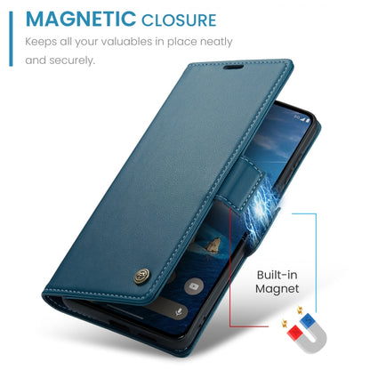 For OPPO Reno12 F /12 FS 5G CaseMe 023 Butterfly Buckle Litchi Texture RFID Anti-theft Leather Phone Case(Blue) - Reno12 F Cases by CaseMe | Online Shopping South Africa | PMC Jewellery | Buy Now Pay Later Mobicred