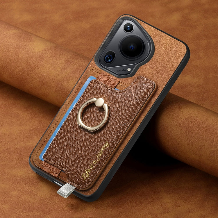 For Huawei Pura 70 Pro Retro Magsafe Cross Leather Ring Holder Card Bag Phone Case(Brown) - Huawei Cases by PMC Jewellery | Online Shopping South Africa | PMC Jewellery | Buy Now Pay Later Mobicred