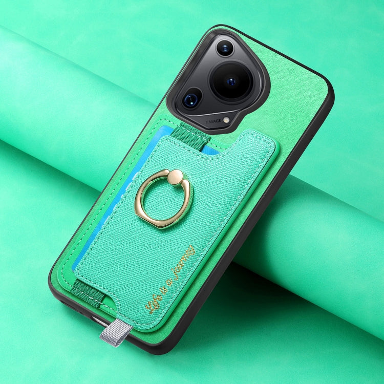 For Huawei Pura 70 Pro+ Retro Magsafe Cross Leather Ring Holder Card Bag Phone Case(Green) - Huawei Cases by PMC Jewellery | Online Shopping South Africa | PMC Jewellery | Buy Now Pay Later Mobicred