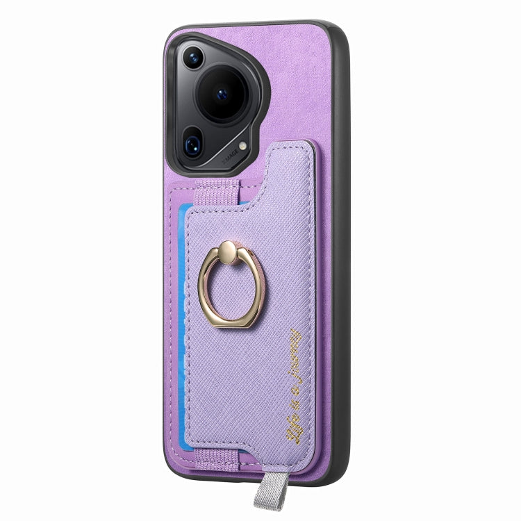 For Huawei Pura 70 Ultra Retro Magsafe Cross Leather Ring Holder Card Bag Phone Case(Purple) - Huawei Cases by PMC Jewellery | Online Shopping South Africa | PMC Jewellery | Buy Now Pay Later Mobicred