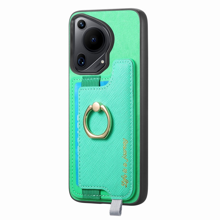 For Huawei Pura 70 Ultra Retro Magsafe Cross Leather Ring Holder Card Bag Phone Case(Green) - Huawei Cases by PMC Jewellery | Online Shopping South Africa | PMC Jewellery | Buy Now Pay Later Mobicred