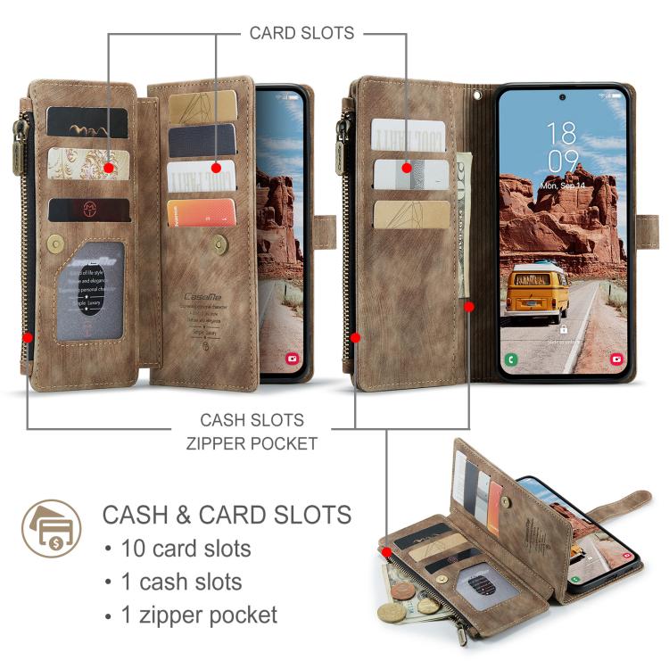 For Samsung Galaxy S25+ 5G CaseMe C30 Card Slots Zipper Wallet Leather Phone Case(Brown) - Galaxy S25+ 5G Cases by CaseMe | Online Shopping South Africa | PMC Jewellery | Buy Now Pay Later Mobicred