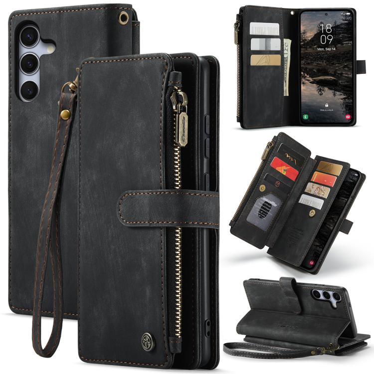 For Samsung Galaxy S25+ 5G CaseMe C30 Card Slots Zipper Wallet Leather Phone Case(Black) - Galaxy S25+ 5G Cases by CaseMe | Online Shopping South Africa | PMC Jewellery | Buy Now Pay Later Mobicred