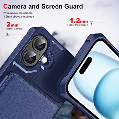 For iPhone 16 Plus ENKAY Hat-Prince Card Slot Wallet TPU Back Leather Phone Case with Lens Film(Cyan) - iPhone 16 Plus Cases by ENKAY | Online Shopping South Africa | PMC Jewellery | Buy Now Pay Later Mobicred