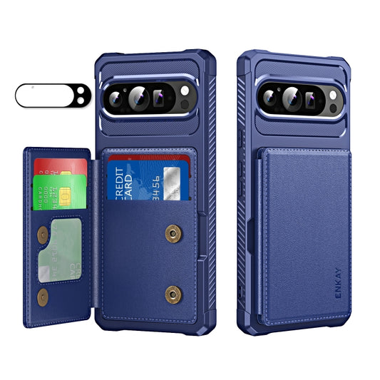 For Google Pixel 9 / 9 Pro ENKAY Hat-Prince Card Slot Wallet TPU Back Leather Phone Case with Lens Film(Dark Blue) - Google Cases by ENKAY | Online Shopping South Africa | PMC Jewellery | Buy Now Pay Later Mobicred