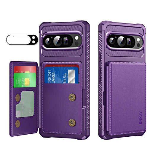 For Google Pixel 9 / 9 Pro ENKAY Hat-Prince Card Slot Wallet TPU Back Leather Phone Case with Lens Film(Purple) - Google Cases by ENKAY | Online Shopping South Africa | PMC Jewellery | Buy Now Pay Later Mobicred