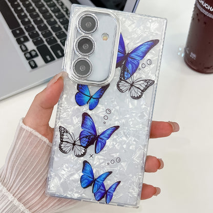 For Samsung Galaxy S25 5G Plating Texture Butterfly TPU Phone Case with Glitter Lens Film(Blue Butterflies HU3) - Galaxy S25 5G Cases by PMC Jewellery | Online Shopping South Africa | PMC Jewellery | Buy Now Pay Later Mobicred