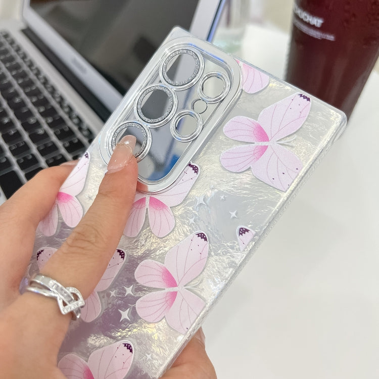 For Samsung Galaxy S25 5G Plating Texture Butterfly Wristband TPU Phone Case with Glitter Lens Film(Silver Butterflies HU6) - Galaxy S25 5G Cases by PMC Jewellery | Online Shopping South Africa | PMC Jewellery | Buy Now Pay Later Mobicred