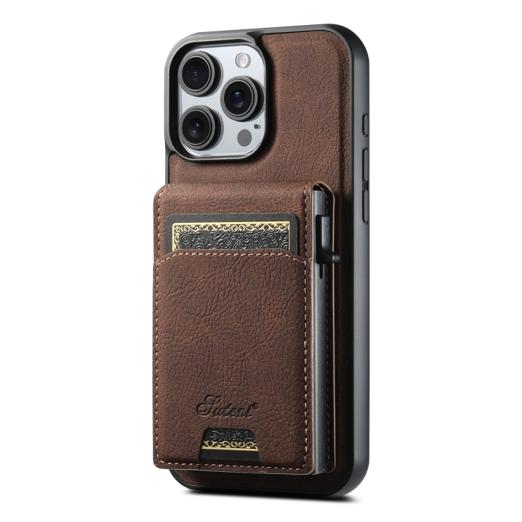 For iPhone 16 Pro Suteni H19 Litchi Grain 2-in-1 MagSafe Removable Card Box Back Phone Case(Brown) - iPhone 16 Pro Cases by Suteni | Online Shopping South Africa | PMC Jewellery | Buy Now Pay Later Mobicred