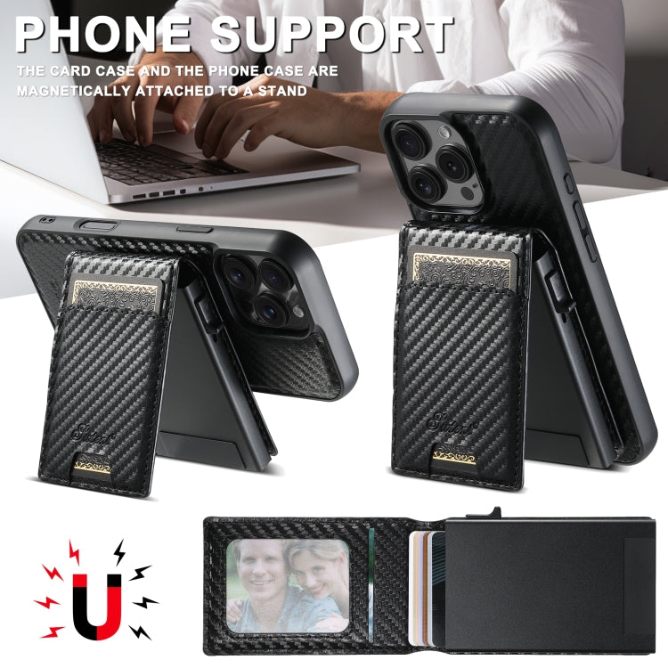 For iPhone 16 Pro Max Suteni H19 Carbon Fiber Grain 2-in-1 MagSafe Removable Card Box Back Phone Case(Black) - iPhone 16 Pro Max Cases by Suteni | Online Shopping South Africa | PMC Jewellery | Buy Now Pay Later Mobicred