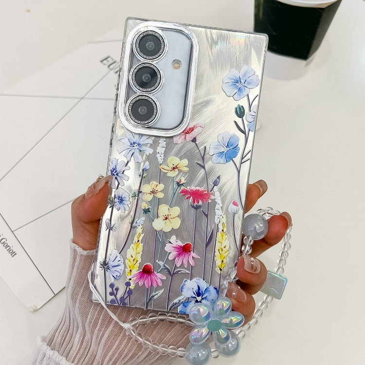 For Samsung Galaxy S25 5G Electroplating Flowers Plants Texture Wristband TPU Phone Case(Wildflower FL2) - Galaxy S25 5G Cases by PMC Jewellery | Online Shopping South Africa | PMC Jewellery | Buy Now Pay Later Mobicred